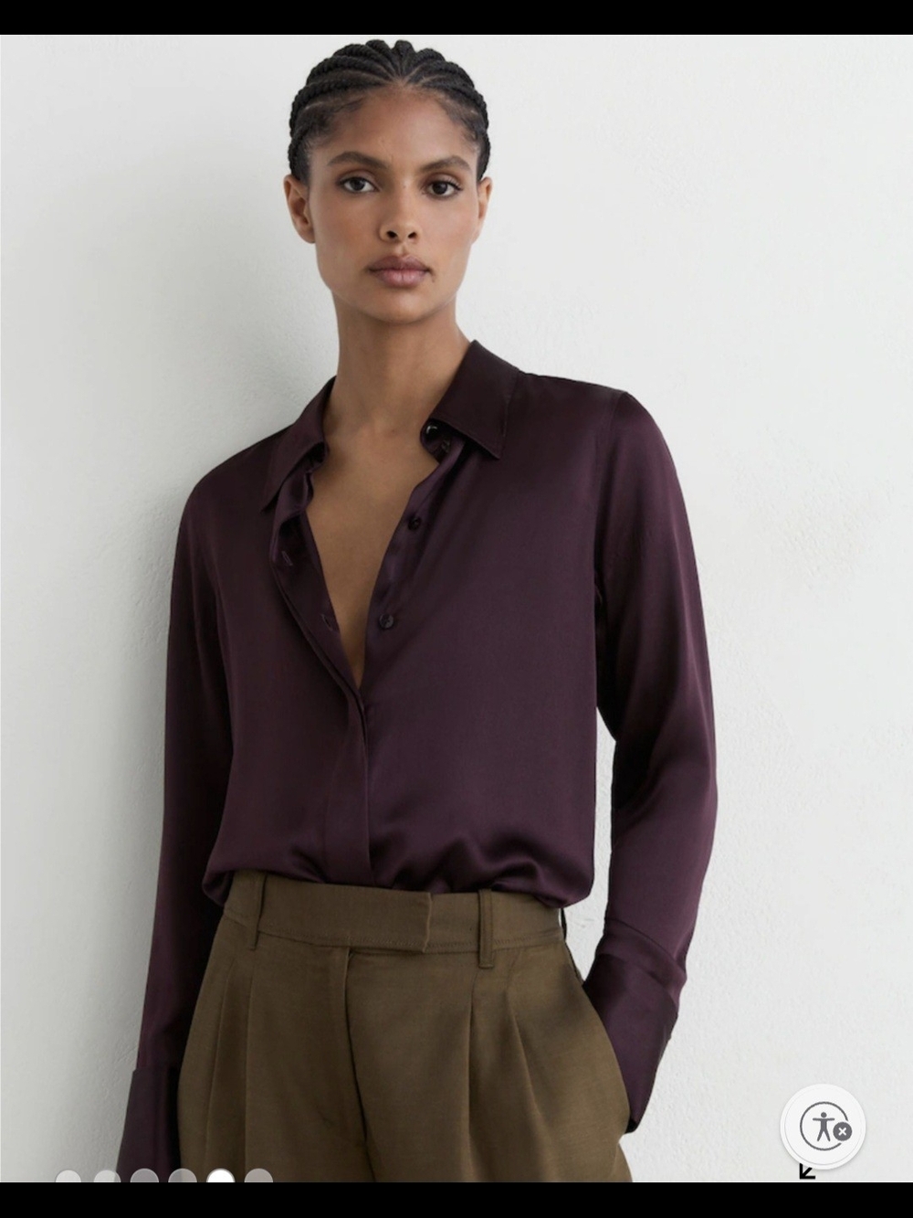 Reiss Ameira Silk Satin Concealed Placket Shirt 2 $355 Deep Plum
